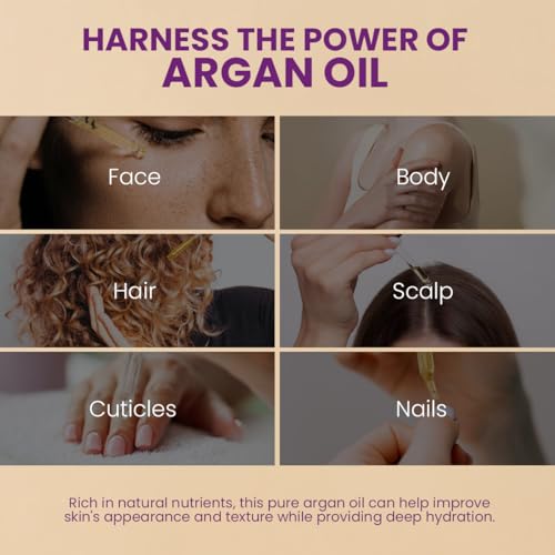 Viva Doria Organic Argan Oil, 1 Fl Oz, Pure Cold Pressed Natural Beauty Oil for Face, Hair, Body, Unscented