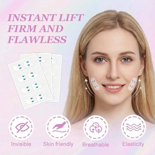 Face Tape Lifting Invisible, Neck Lift Tape, 200PCS V-Shaped Instant Face Lift Tape & Anti-Wrinkle Tape for Sagging Skin, Jowls, Neck, Double Chin, Super Thin Breathable.