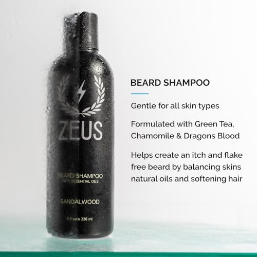 ZEUS Beard Care Starter Kit for Men, Natural Shampoo, Conditioner & Refined Oil, Soften, Hydrate & Strengthen Thick Facial Hair (Made in USA) Vanilla Rum