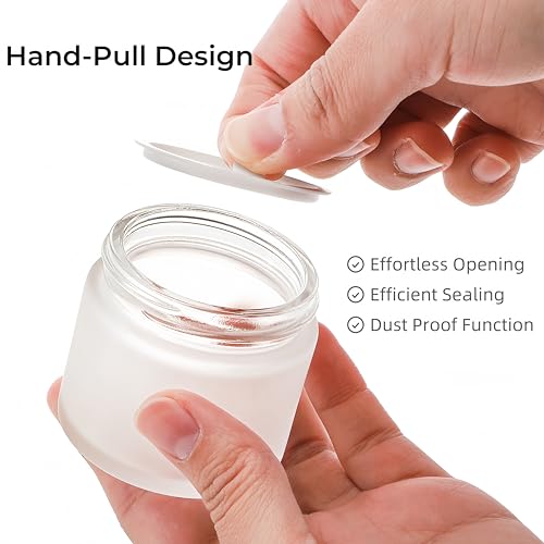 16 Pack 2 OZ Frosted Glass Jars, Empty Sample Cream Jar with Screw Lids & Inner Liners, Reusable Cosmetic Container for Body Scrubs, Lotion, Powder, Ointment, Makeup, Moisturiser, DIY Crafts