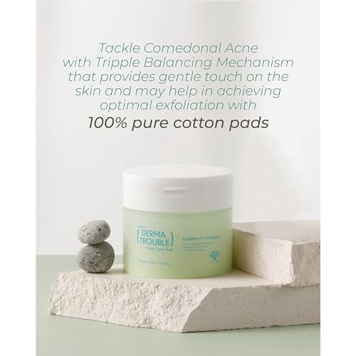 Derma Trouble Clear Toner Pads - 60ct Korean Exfoliating Pads with LHA & PHA for Pore Care - BHA Salicylic Acid Toner Pad for Blackheads, Whiteheads & Bumpy Skin - Glowing Skin K-Beauty