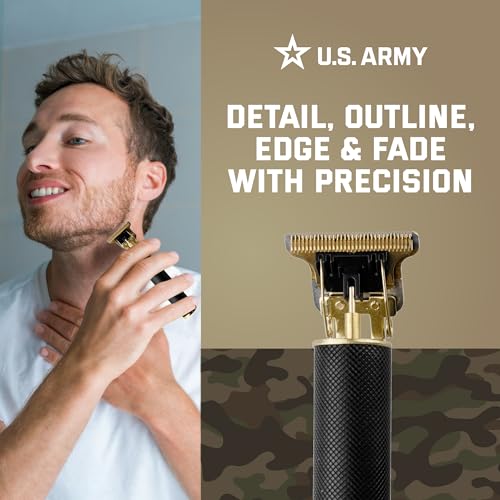 U.S. Army Electric Razor for Men, Hair and Beard Trimmer, T-Blade Clippers, Cordless Rechargeable Shaver with 4 Guide Combs