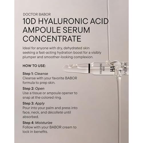 DOCTOR BABOR 10D Hyaluronic Acid Ampoule Serum Concentrate, 7-day Moisture Treatment, Plumper Fresher Complexion with Intensive Moisture, Minimize Wrinkles, Radiantly Glowing Skin