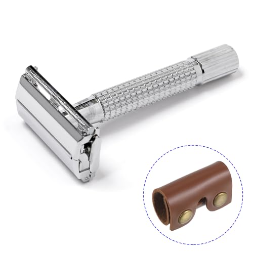 3 Pack Razor Cover Protective Sheath - Double Edge Leather Safety Razor Protective Sheath Travel Cover, Apply to Shaver Razor (3.3 x 1.8 Inch, Brown)