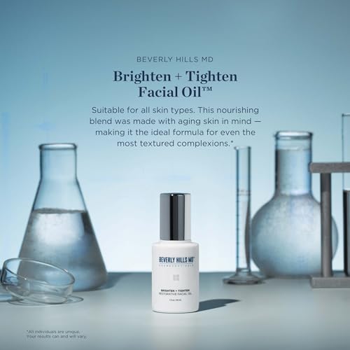 Beverly Hills MD Brighten + Tighten Restorative Face Oil- Reduce Wrinkles & Tone Skin, Anti-Aging Formula for an Even, Moisturized Complexion- Lighten Dark Spots on Face, Neck, D?collet? w/Vitamin C
