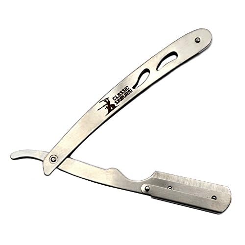 CS-102 Stainless Steel Professional Barber Straight Edge Razor with 100 Lord Single Edge Razor Blades (Silver Metal)