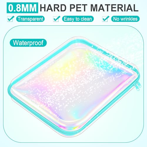 Hoolerry 3 Pcs Clear Hard Zipper Case Makeup Bag Plastic Zipper Pouch Christmas Storage Case Portable Travel Organizer Bin for Cosmetics, Building Blocks, Puzzles(Laser,L)