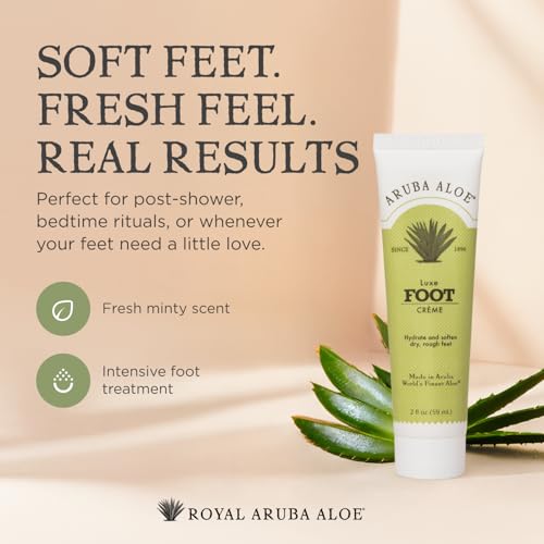 Royal Aruba Aloe Luxe Foot Cream - Nourishing and Hydrating Formula with Minty Scent - 2 Oz Tube