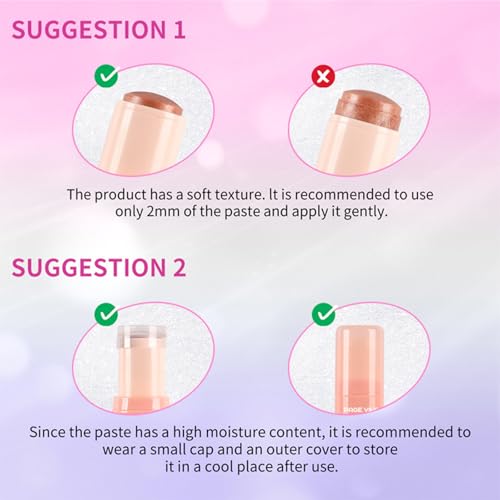 2pcs-Highlighter Stick Makeup, Shimmer Stick for Face & Body, Easy Blend & Long Lasting, Multi-Use Cream Highlighter Makeup for All Skin Types(#02+#03)