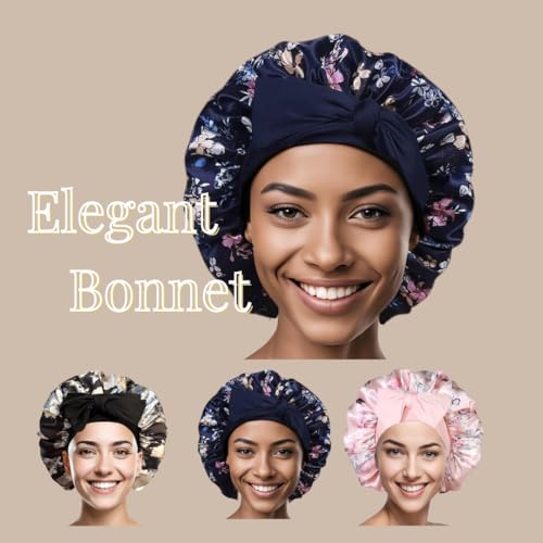 Black Satin Bonnet, Sleeping Cap Night Cap for Women, Double-Layered, Can Be Worn on Both Sides, Hair Protection