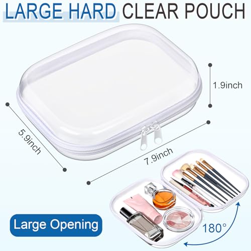 Sanwuta 6 Pcs Clear Hard Zipper Case Hard Plastic Zipper Pouches Makeup Bag Pencil Pouches Transparent Cases for Snacks Plastic Storage Organizer Box for Travel(Clear,7.87 x 5.9 x 2 Inch)