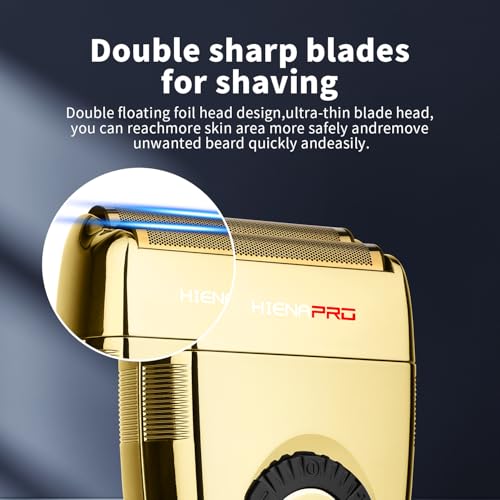 HIENA PRO Reciprocating Foil Shaver for Men, Professional Bald Precision Trimmer and Beard Trimmer, Electric Foil Shaver with USB Charging, Grooming Tools, Gifts for Men(Gold)