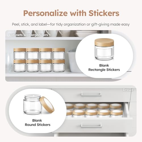 2 oz Glass Jars with Lids, 36 Pack Clear Small Glass Jars with Woodgrain Lids Leakproof Round Airtight Empty Cosmetic Travel Containers with Inner Liners for Lotions Powders and Candle Making