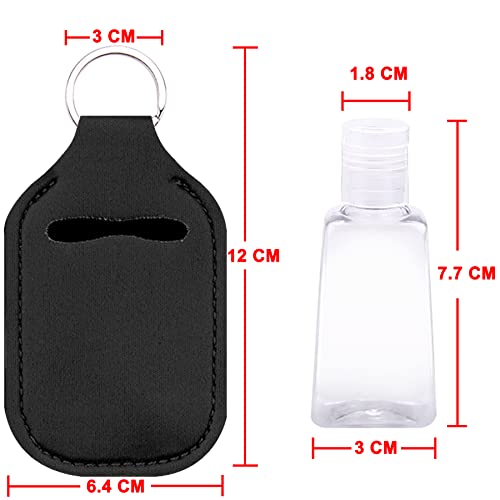 Duufin 60 Pieces Hand Sanitizer Holder Empty Travel Size Bottles Set Including 30 Pieces Clear Refillable Bottles and 30 Pieces Black Hand Sanitizer Holders for Keychain Backpack and Purse