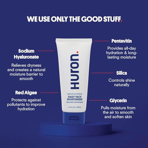 Huron Men¡¯s Face Moisturizer ? Lightweight, Soothing, Cooling Face Lotion for All-Day Lasting Hydration ? Vegan, Phthalate Free, Sulfate Free, Paraben Free ? 3.4 Fl Oz (2 Pack)