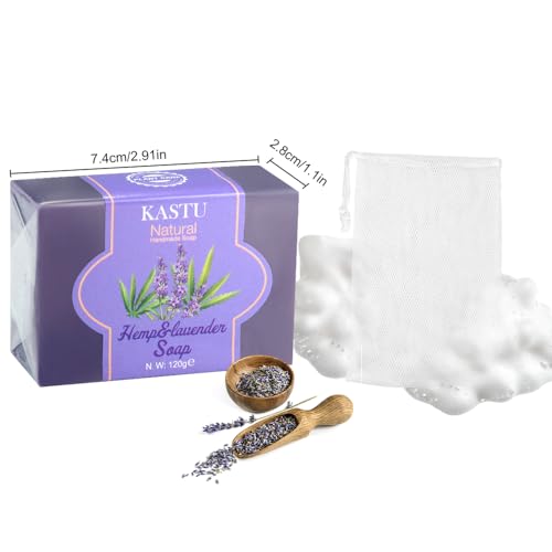 Lavender Bar Soap and Hemp Oils Soap Bar for Body & Face,Soothing and Smoothing the Skin,Moisturizing,Softer Skin,Natural Handmade,Gentle Cleanser Beauty Bar,Men and Women,2x120g