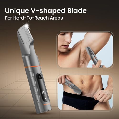 Manscape All-in-One Body & Pubic Hair Trimmer for Men, No-Nick Groin & Ball Shaver, Waterproof Mens Electric Grooming Kit with LED Display, USB Rechargeable (Grey)