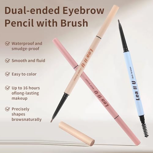 Lea II U Dual-Ended Eyebrow Pencil with Brush, Waterproof Brow Set, Ultra-Fine 0.1mm Tips, 16-Hour Wear, 3 colors Eyebrow Pen Kit.