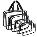 4 Packs Large Clear Comestic Bag, Waterproof Clear Makeup Toiletry Organizer Pouch, Reusable PVC Plastic Storage Bags with Zipper for Travel (4, Black)