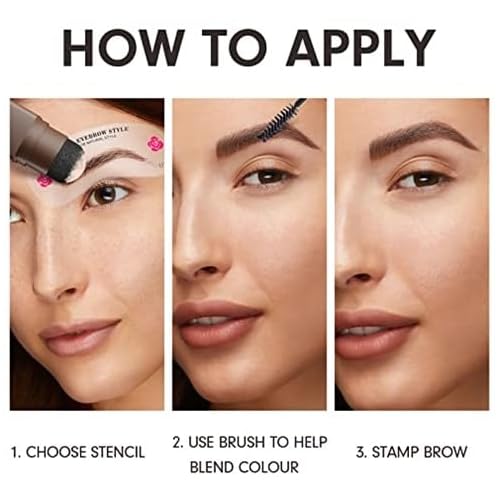 Eyebrow Stamp and Eyebrow Stencil Kit, Eyebrow Powder with 24 Reusable Eyebrow Stencils Kit for Beginners to Natural Brow, 1 Step Brow Stamp Kit Smudge-Proof & Long-lasting & Waterproof (Dark Black)