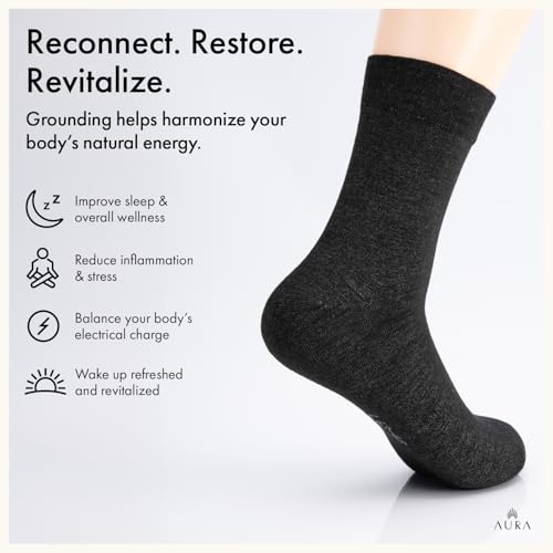 Aura¢â Luxury Grounding Socks for Feet - 25% Pure Silver Grounding Socks for Women & Men - Black