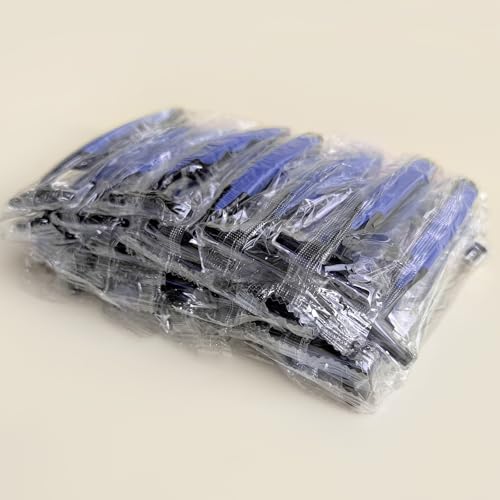 Individually Wrapped 3 Blades Razors Bulk, Travel Size Disposable Manual Razors with Stainless Steel Blade (Blue) (50)