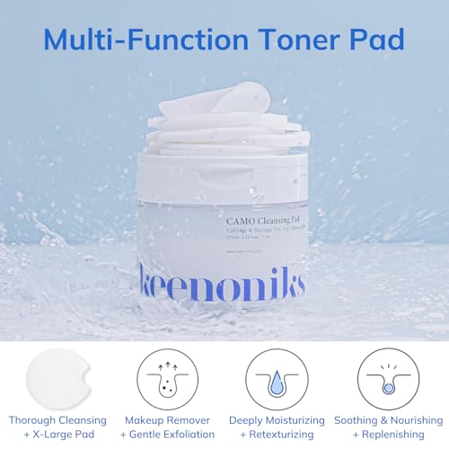 keenoniks One-step Korean Cleansing Pad- Deep Cleans, Smooths & Hydrates Skin in 30 Seconds | Gentle Exfoliating Dual Pads, 3.2 Inch XL Size (70 Pads)