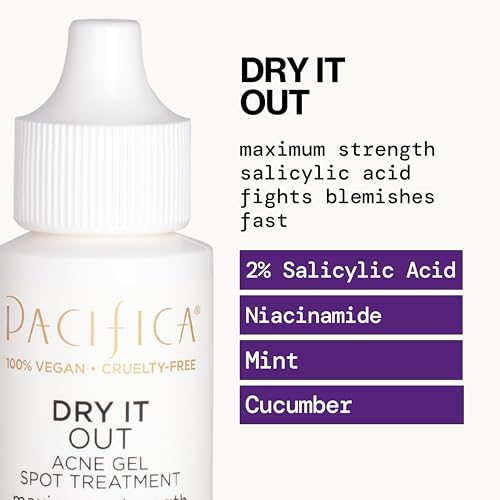 Pacifica Acne Spot Treatment & Pimple Cream ? Dry It Out Gel with 2% Salicylic Acid, Witch Hazel, Niacinamide ? Dries Blemishes Overnight, Fights Breakouts & Redness, For Teens & Adults, Vegan Clean