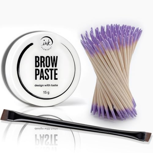 Ink Permanent Eyebrow Mapping Kit with Brow Mapping Paste, Dual-Ended Brush & Precision Cotton Swabs for PMU & Microblading