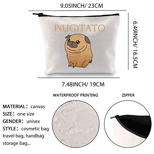 XYANFA Pugtato Makeup Bag Funny Pug Gift Pug Lover Gift Pug Owner Gift Pug Zipper Pouch Gift For Pug Enthusiast (P(UG) TATO)