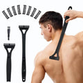 Back Shavers for Men with Foldable Long Ergonomic Handle: DIY Hair Shaver, Replaceable Safety Blade & Portable Razor Groomer for Men, Wet & Dry Shaving - Black (8PCS Blades Included)