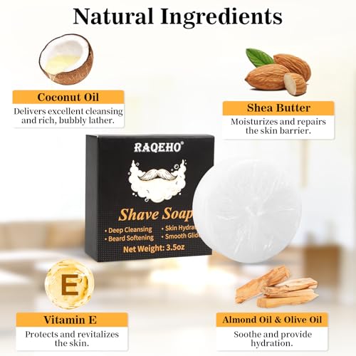 3.5oz Shaving Soap for Men - Sandalwood Shaving Soap Puck Foam Shave Cream with Shea Butter & Coconut Oil for Sensitive Skin Personal Care Products Bathroom Supplies Travel Essentials