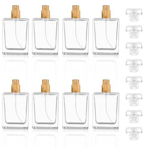 Enenes 8 Pack 30ml/1Oz Refillable Glass Perfume Bottles - Premium Square Gold Atomizer Spray Bottles, Leak-Proof Portable Empty Perfume Containers for Travel, Purse, Gym & Home Office Use