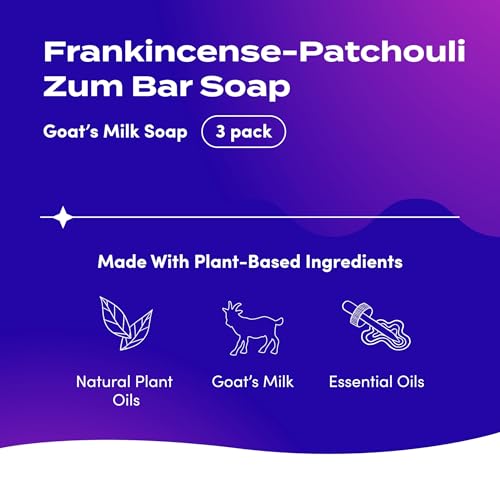 Zum Indigo Wild Goat's Milk Soap Bar - Bar Soap for Hands & Body Made with Essential Oils - 3 oz - Patchouli Blends (3 Pack)