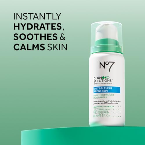No7 Derm Solutions Daily Face Moisturizer - Hydrating Lotion Formulated with Ceramides & Niacinamide to Help Maintain Moisture Barrier - For Oily & Blemish-Prone Skin (3 Fl Oz)
