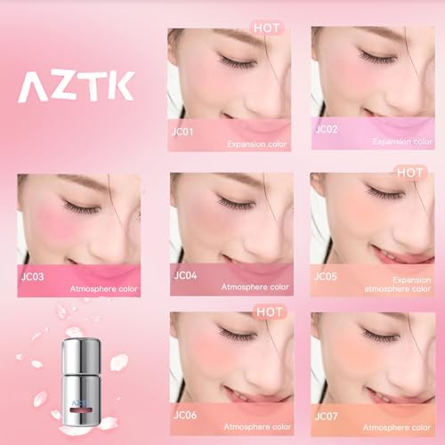 Aztk Liquid Blush, Aztk Jelly Color Liquid Blushes, Blush for Cheeks, Blushes Lotion with Sponge Head, High-Pigment, Long-Lasting, Waterproof, Matte Finish, 5ml (JC04)