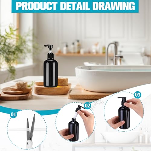 32 Pcs Empty Plastic Pump Bottles 8oz Refillable Lotion Pump Bottle Containers with Dispenser for Shampoo, Conditioner, Face Cream, Massage Oil, Liquid Soap (Black)
