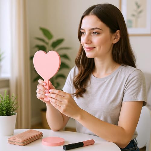 15 Pcs Heart Shaped Handheld Mirror Small Travel Makeup Mirrors with Handle Mini Heart Bulk Plastic Cosmetic Gift for Women (Bright Color)
