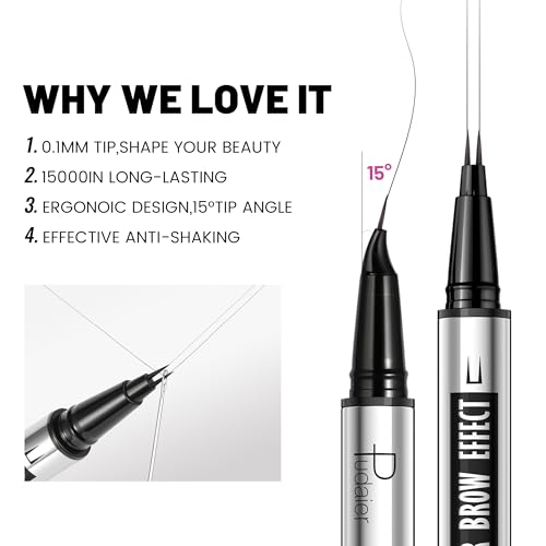 2-in-1 Dual Ended Microblading Eyebrow Pen & Eyebrow Brush, Waterproof 2-Fork-Tip & Precise Brush-Tip for Natural Hair-Like Brows, Perfect Eyebrows Make up,Last 24Hrs. (Deep brown)