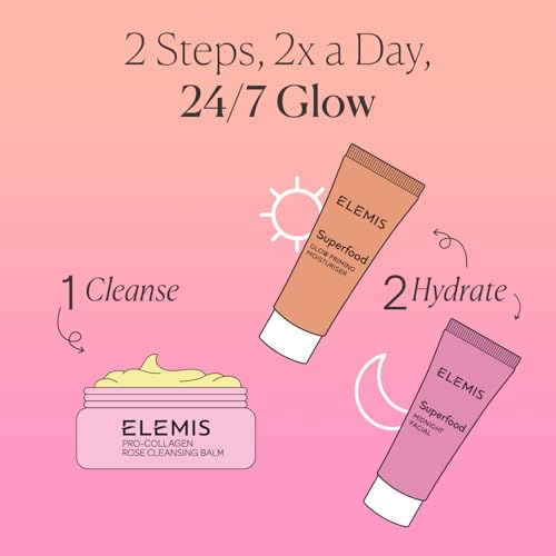 ELEMIS Way to Glow Exclusive Skincare Kit($70 Value) - Travel Set with Travel-Size Rose Cleansing Balm, Glow Priming Moisturizer & Midnight Facial, Nourish & Illuminate Skin all day