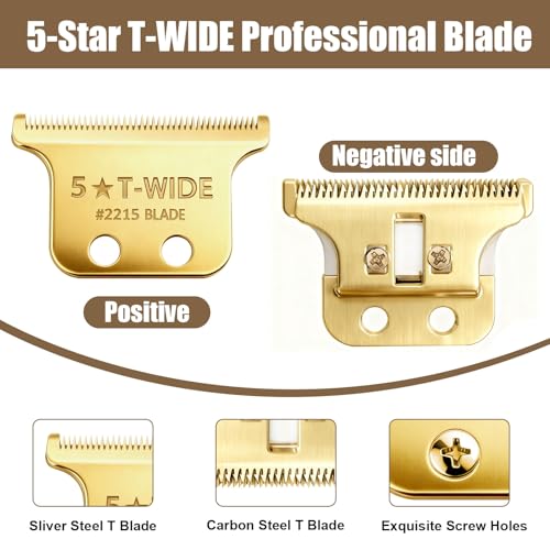 Replacement 2215 T Wide Blades Adjustable Trimmer Blade compatible with Wahl Professional 5 Star Series 8081 and 8171 Hair Clippers Blades-Model 2215 (2Pcs Gold)