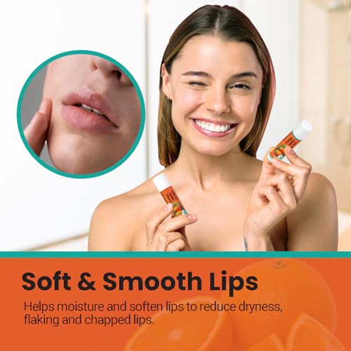 | USDA Organic Orange Lip Balm ? 70% Jojoba Oil with Beeswax ? Natural Orange Essential Oil ? Nourishes & Softens Dry Lips ? 2-Pack (0.15 oz / 4.6 g Each)