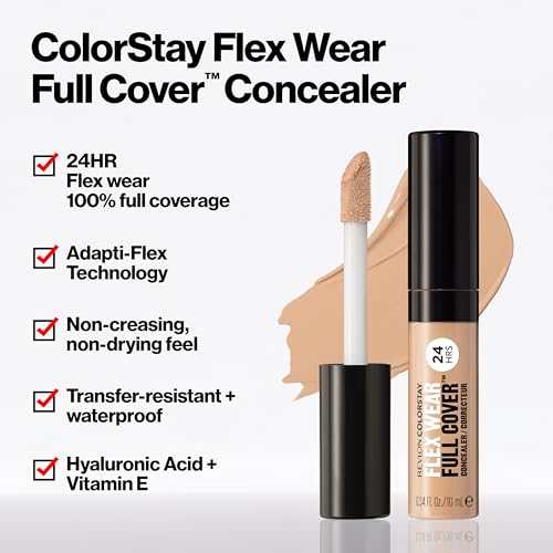 Revlon ColorStay Flex Wear, Full Cover Non-Creasing Concealer, Infused with Hyaluronic Acid & Vitamin E, Flexible Longwear, 076 Caramel, 0.34 Fl Oz (Pack of 2)