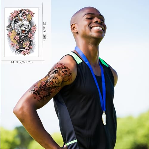 VERKSTAD Christmas 12 Sheets Half Arm Temporary Tattoos For Men and Women, Tiger Dragon Waterproof Temp Tattoo Stickers Adults, Hand and Body Art Realistic Tattoo Flower Animals