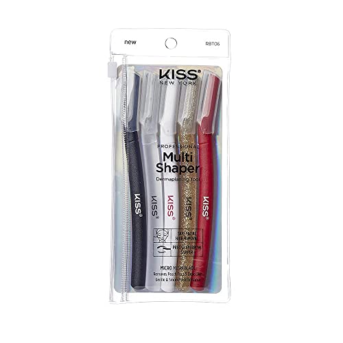 KISS NEW YORK Eyebrow Razor Trimmer Facial Hair Shaper Remover, Multipurpose Exfoliating Dermaplaning Dermaplane Shaving Tools for Men & Women 5 Count (Pack of 2)