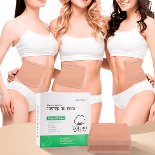 32Pcs Castor Oil Pack Patches Set for Waist Stomach Belly, Highly Absorbent Self-Adhesive Organic Cotton Pads, Leak Free, Portable Disposable for Daily Travel