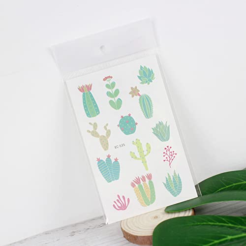 6 sheets Waterproof Temporary Tattoo Stickers for Kids Children Cute Finger Wrist Cactus Potted Flower for Grils Boys