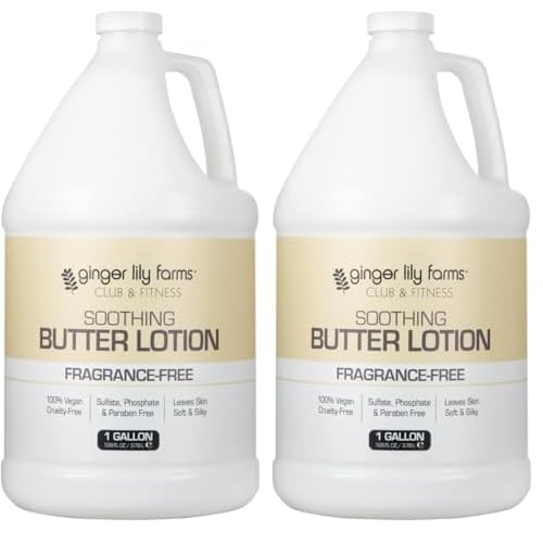 Ginger Lily Farms Club & Fitness Soothing Butter Lotion for Dry Skin, 100% Vegan & Cruelty-Free, Fragrance Free, 1 Gallon (128 fl oz) Refill (Pack of 2)