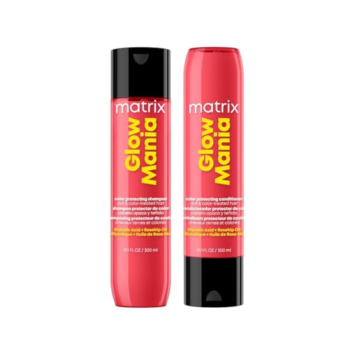Matrix Glow Mania Color Protecting Shampoo and Conditioner Set - Hydrates & Enhances Shine, Preserves & Protects Moisture & Vibrancy, For Dull & Color-Treated Hair, With Glycolic Acid & Rosehip Oil