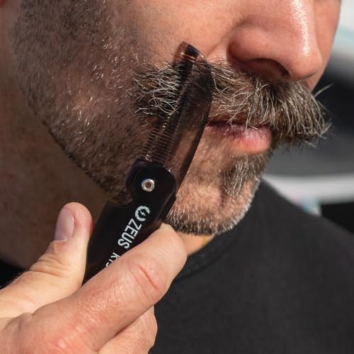 ZEUS Folding Mustache Comb for Men, Handmade Saw-Cut Pocket Comb for Men¡¯s Beard & Moustache Grooming, Compact & Travel Friendly (Traditional) K11